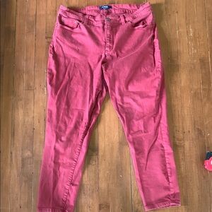 Chaps Women’s Denim Stretch Straight Leg Pants Size 14P Red Cotton Blend Petite
